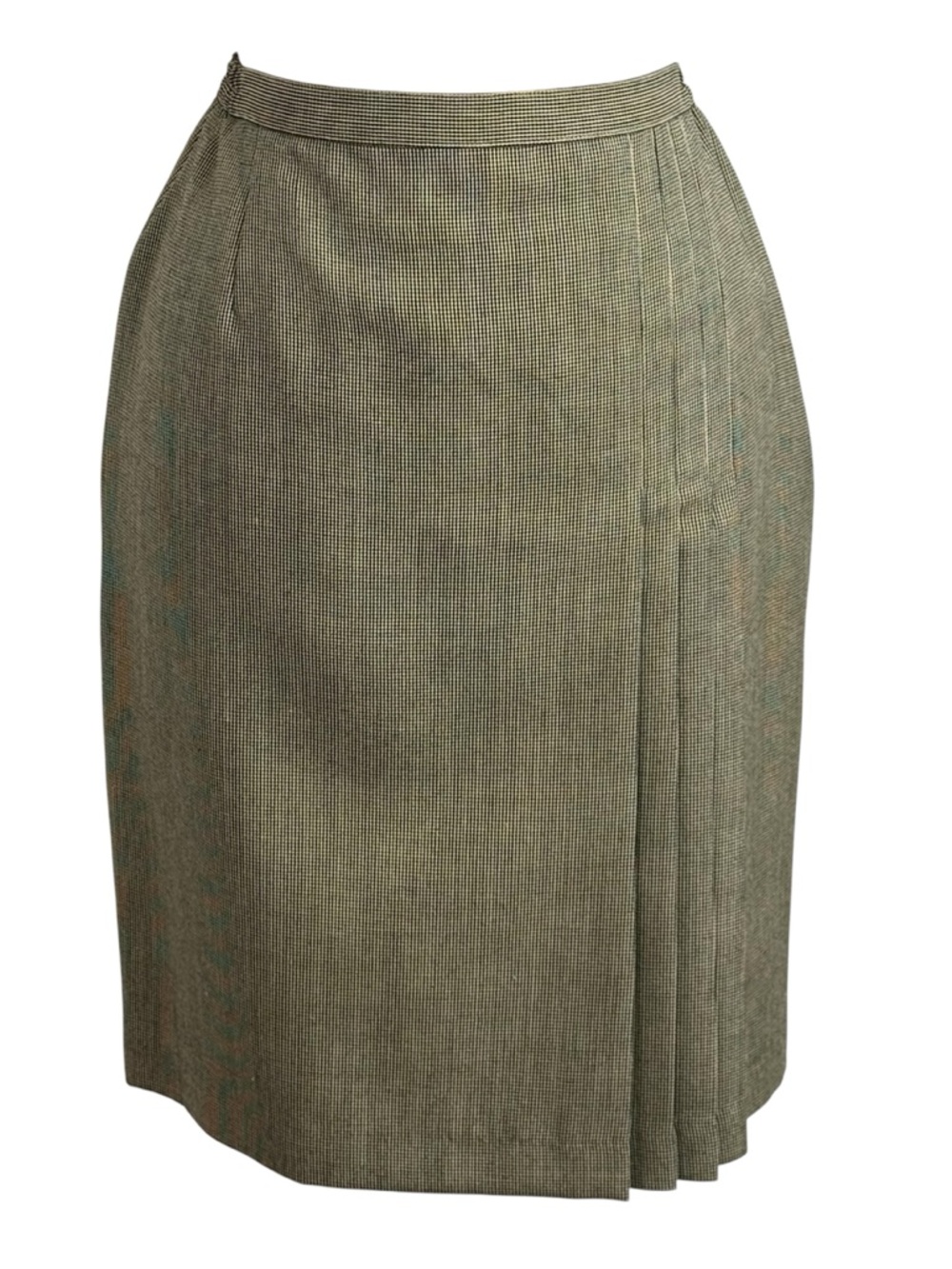 Women's Vintage Houndstooth Pattern Pleated Pencil Skirt, Tan and Black, Size 12